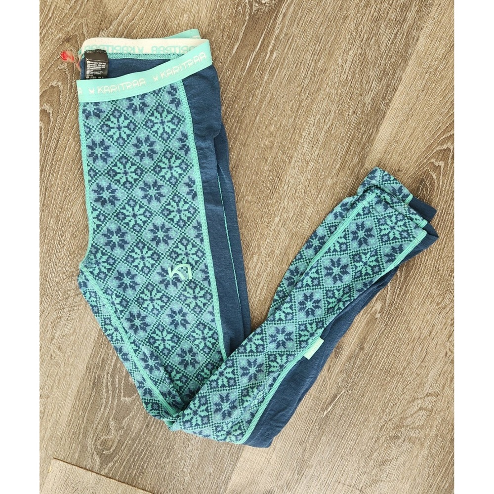 Kari Traa Rose 100% Merino Wool Base Layer Leggings Blue Teal Nordic Women Small